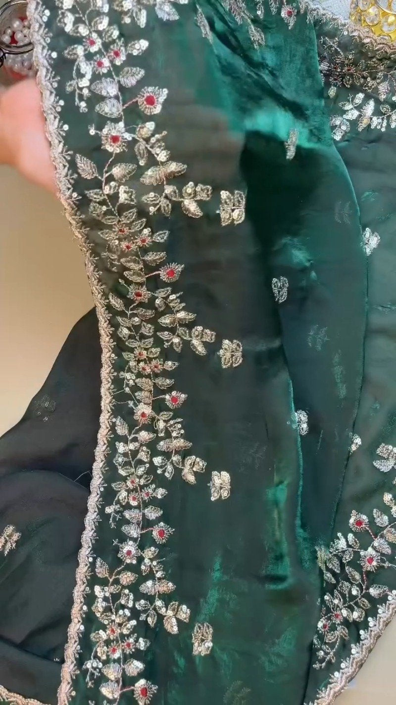 Midnight Emerald Embroidered Silk Blouse – A Timeless Ethnic Essential