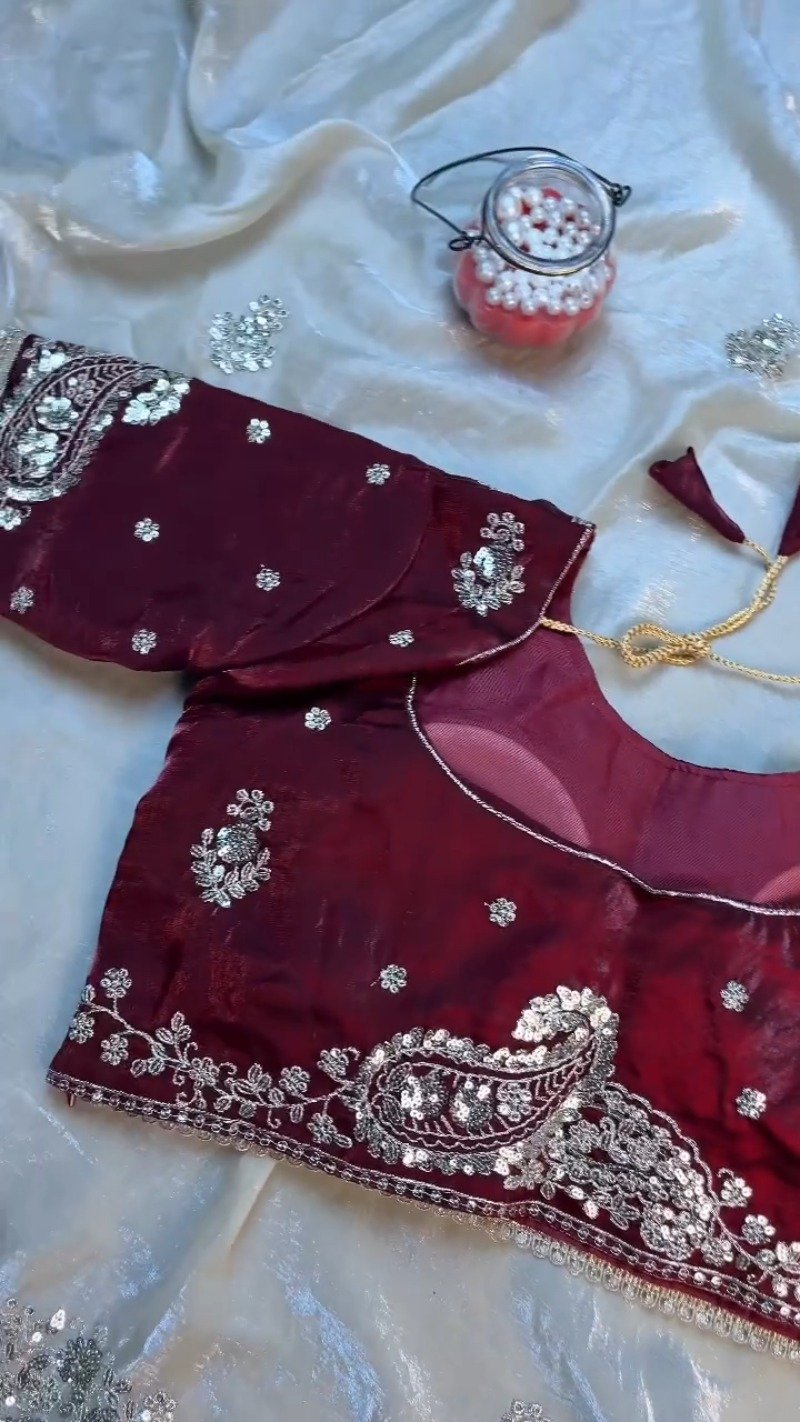 Opulent Paisley Embellished Saree Set – Available in Wine & Champagne