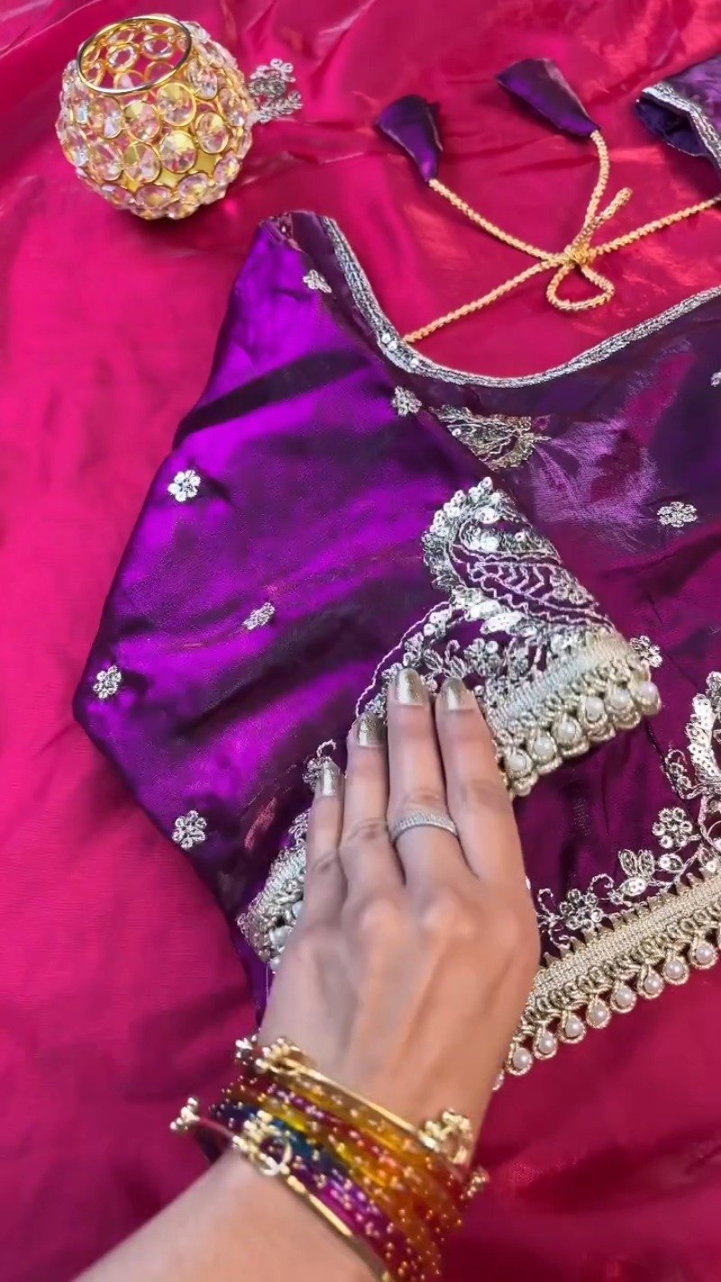 Royal Purple & Berry Pink Artisan Embroidered Saree Ensemble – Available in Purple & Pink