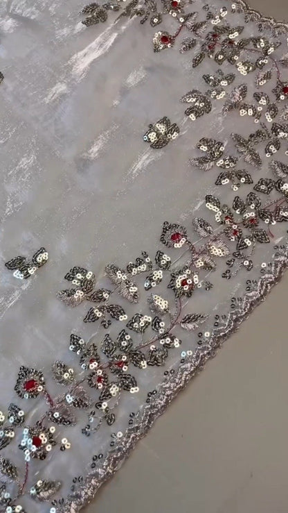 Opulent Velvet & Organza Co-Ord Set with Sequin Embellishments – Available in Ivory & Deep Maroon