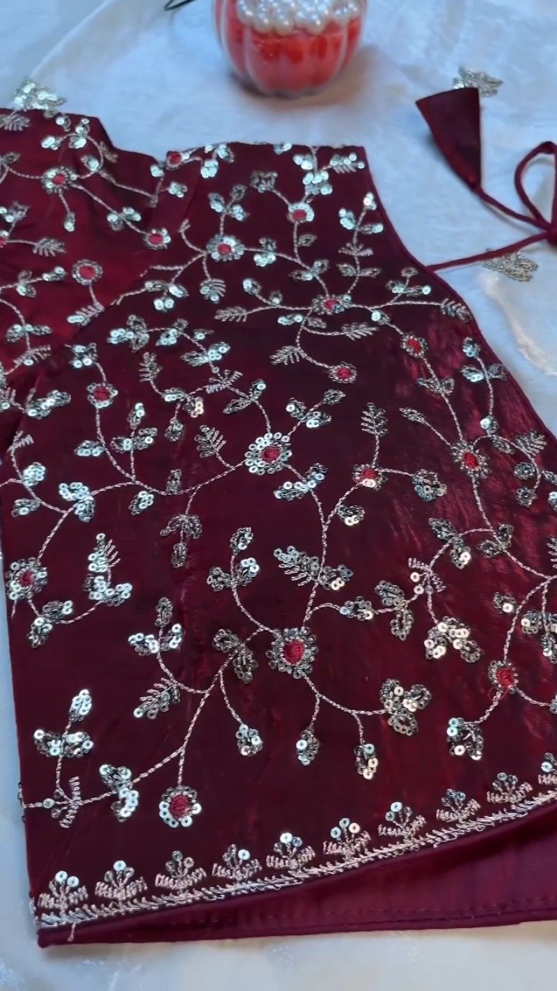 Opulent Velvet & Organza Co-Ord Set with Sequin Embellishments – Available in Ivory & Deep Maroon