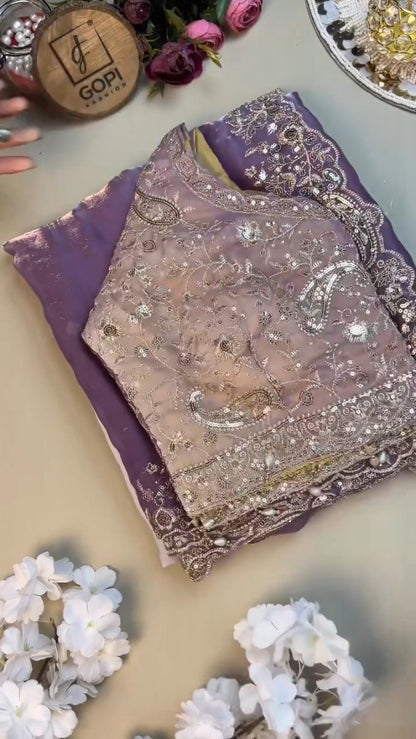 Enchanting Lilac Sequin-Embroidered Lehenga Set – Available in Lilac & Soft Ivory