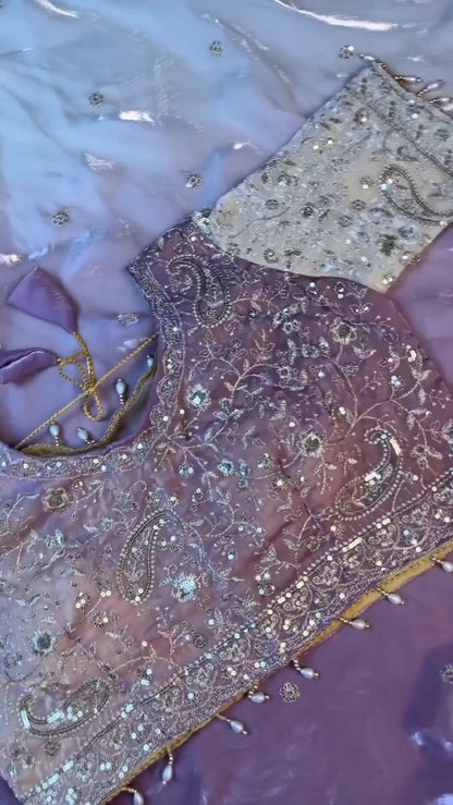 Enchanting Lilac Sequin-Embroidered Lehenga Set – Available in Lilac & Soft Ivory