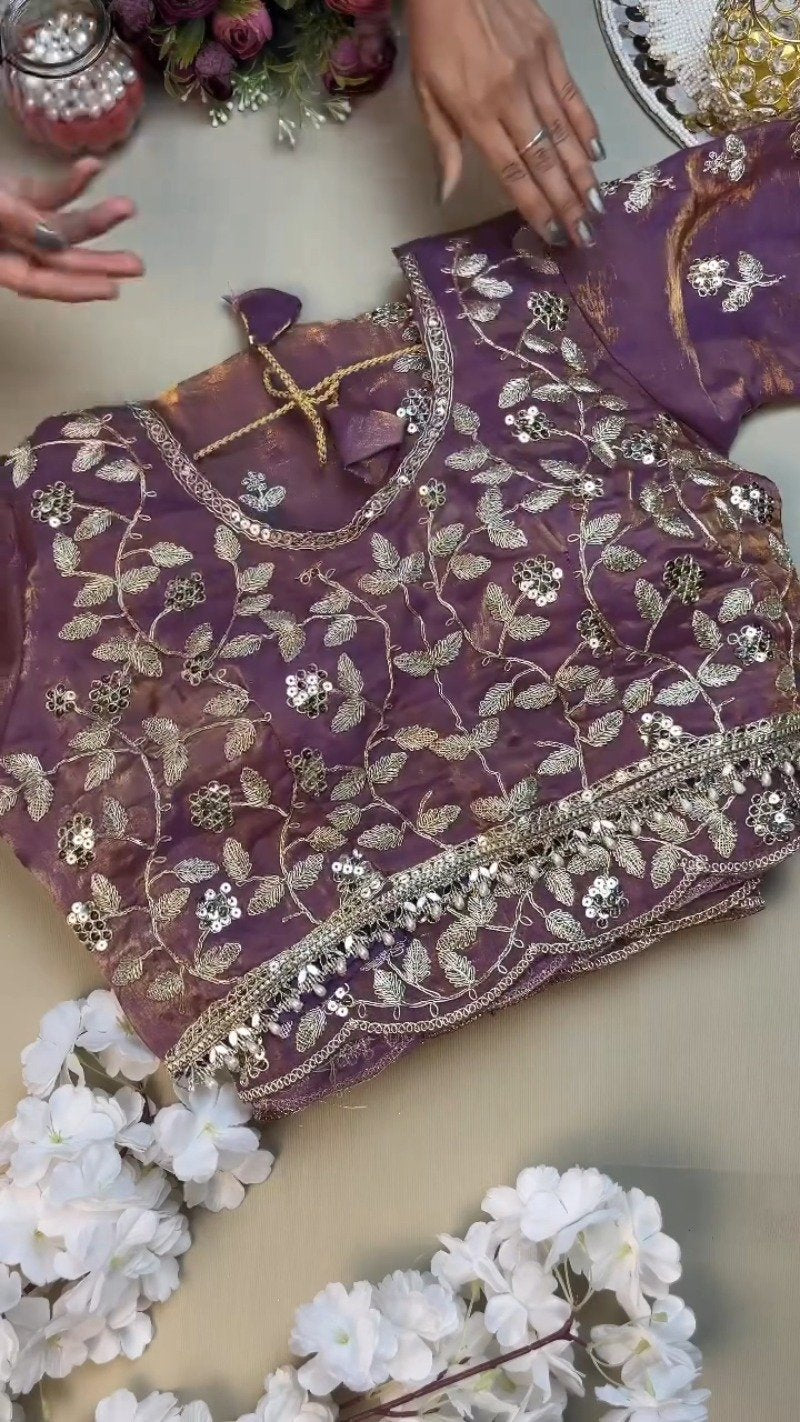 Enchanting Lavender Organza Saree Set with Silver Zari Embroidery