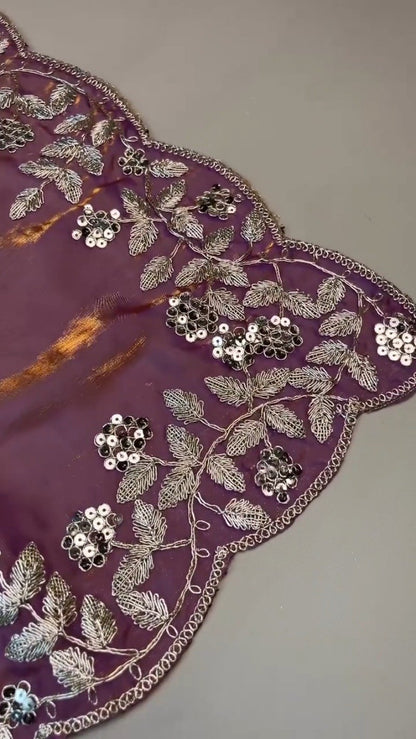 Enchanting Lavender Organza Saree Set with Silver Zari Embroidery