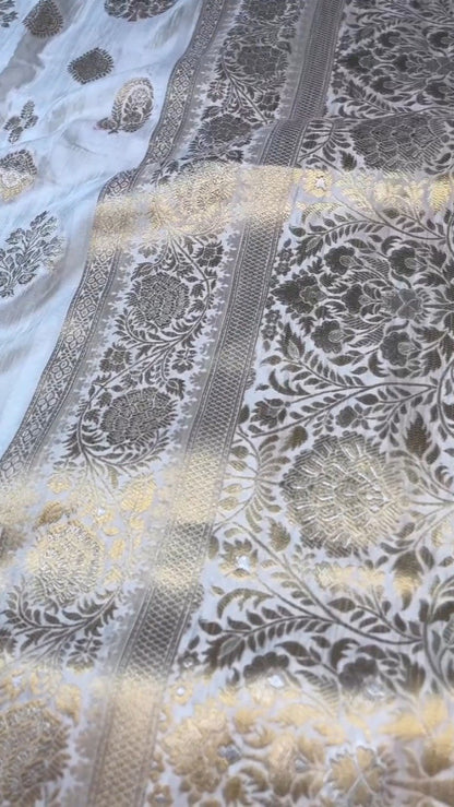 Opulent Ivory & Crimson Handloom Silk Saree Set with Embellished Blouse – Available in Ivory & Crimson
