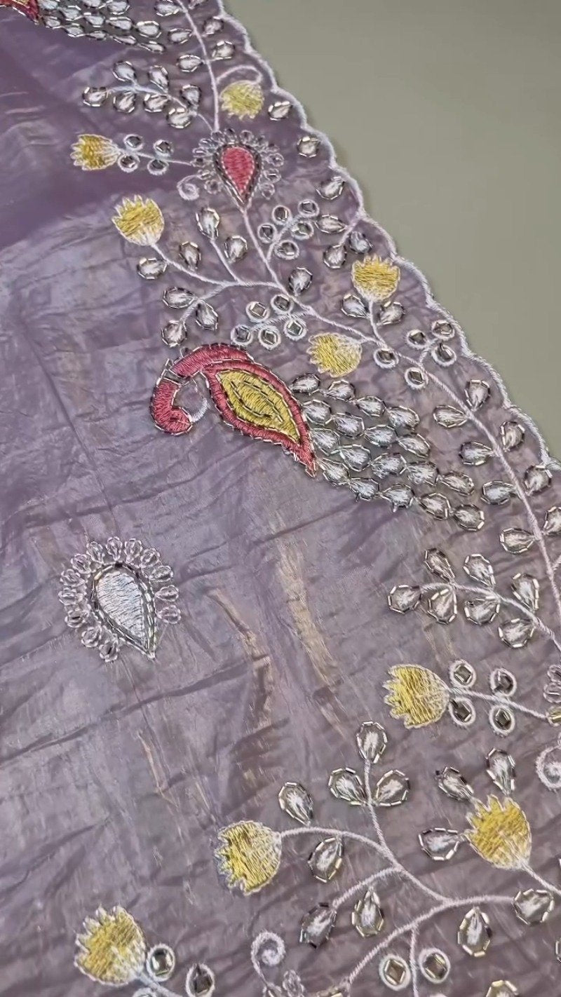 Lilac Organza Saree with Deep Plum Embroidered Blouse – Available in Lavender & Plum