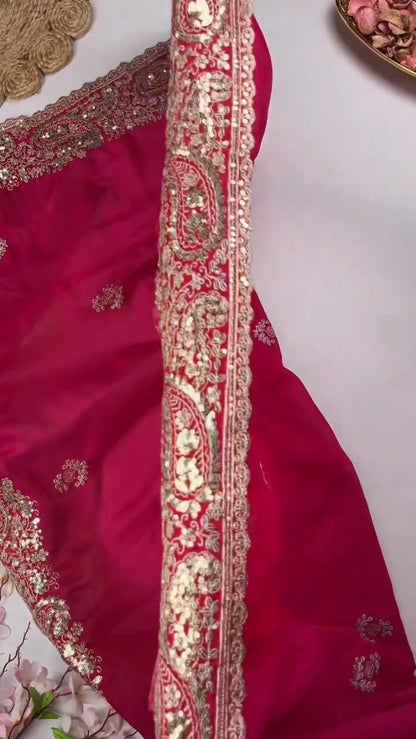 Opulent Paisley Embellished Saree Ensemble – Available in Crimson & Deep Plum