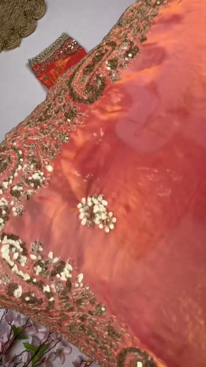 Opulent Paisley Embellished Saree Ensemble – Available in Crimson & Deep Plum