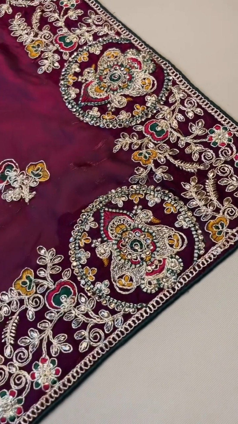 Regal Maroon & Bottle Green Embroidered Saree Set – Available in Maroon & Bottle Green