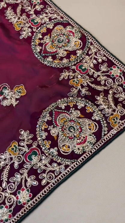 Regal Maroon & Bottle Green Embroidered Saree Set – Available in Maroon & Bottle Green