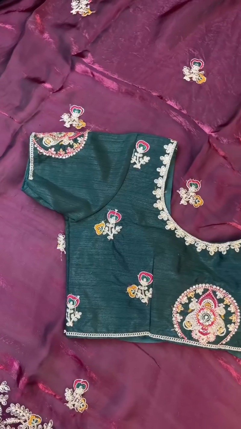 Regal Maroon & Bottle Green Embroidered Saree Set – Available in Maroon & Bottle Green