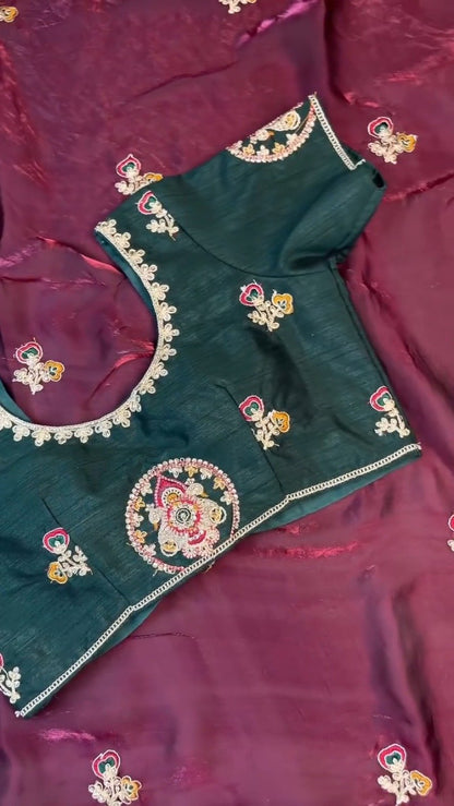 Regal Maroon & Bottle Green Embroidered Saree Set – Available in Maroon & Bottle Green