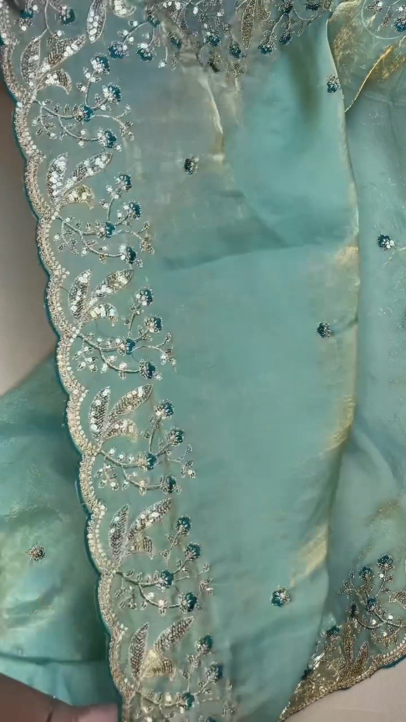 Midnight Teal & Aqua Azure Designer Blouse and Saree Set – Available in Midnight Teal & Aqua Azure