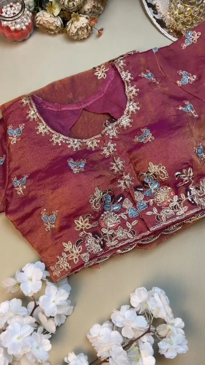 Enchanting Mulberry Silk Saree with Intricate Floral Resham Embroidery – Available in Royal Plum & Warm Terracotta