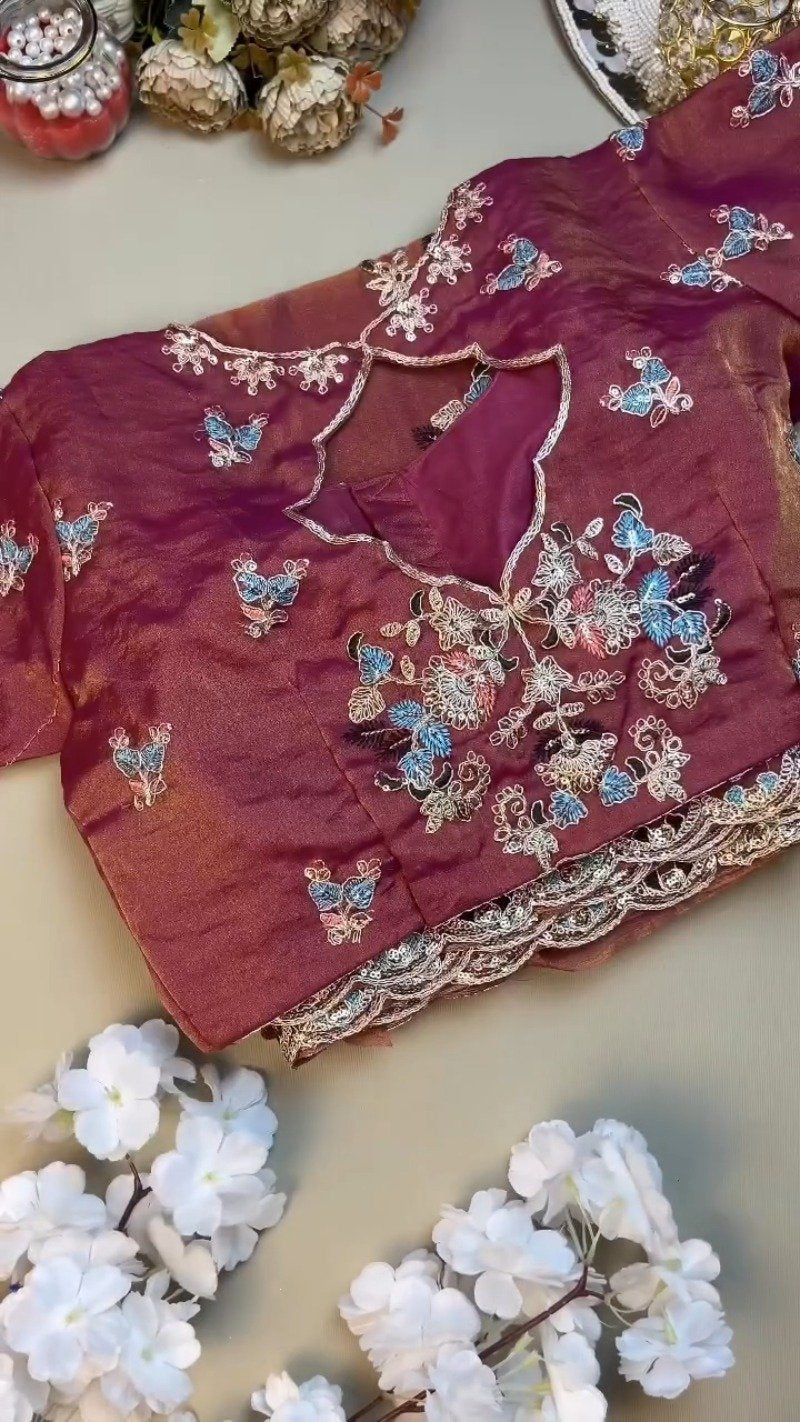 Enchanting Mulberry Silk Saree with Intricate Floral Resham Embroidery – Available in Royal Plum & Warm Terracotta