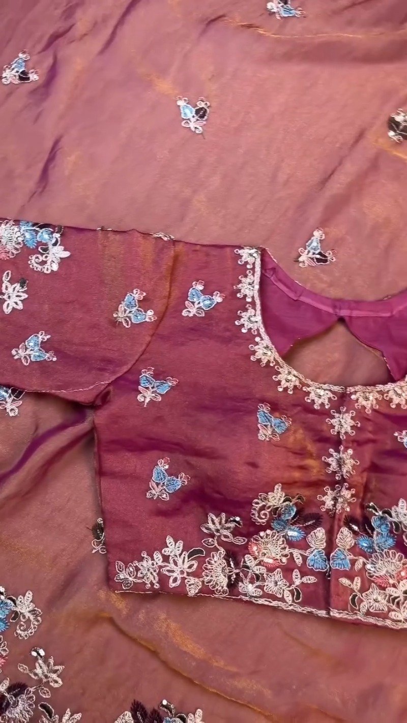 Enchanting Mulberry Silk Saree with Intricate Floral Resham Embroidery – Available in Royal Plum & Warm Terracotta