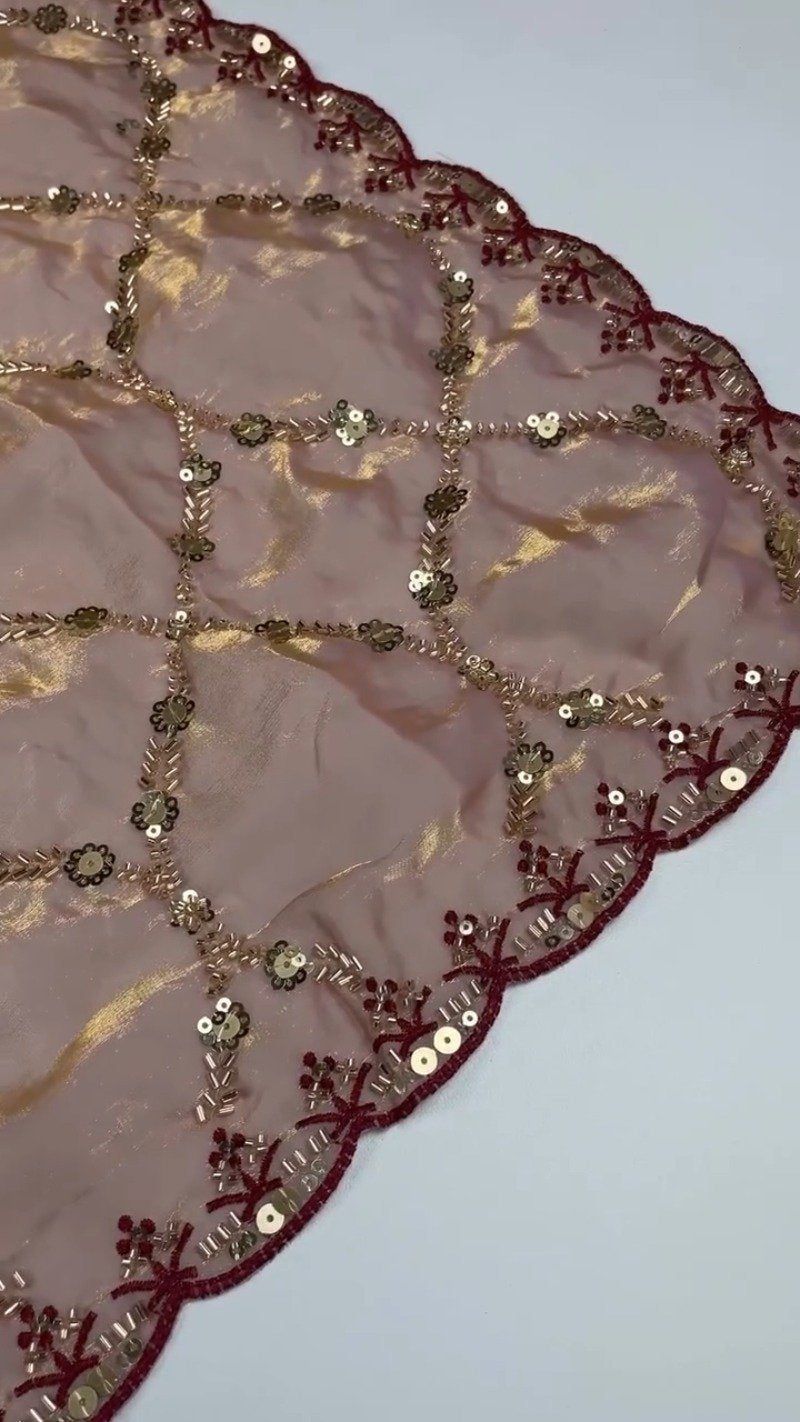 Embroidered Velvet & Organza Co-ord Set with Sequin Detailing – Available in Maroon & Dusty Pink