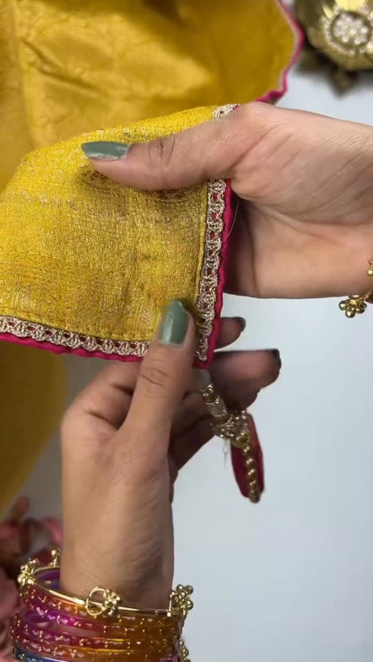 Opulent Hand-Embellished Silk Saree with Contrast Designer Blouse – Available in Mustard & Pink
