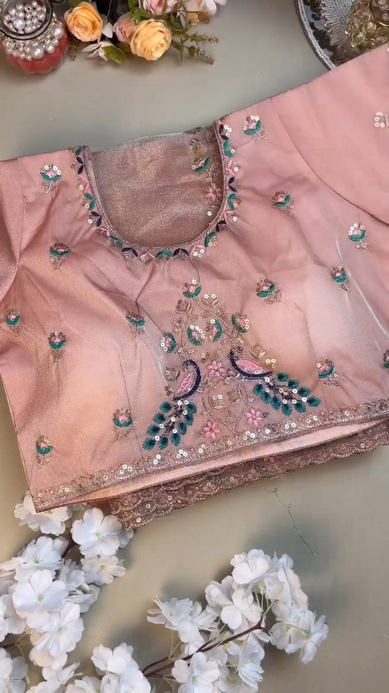 Peach Enchantment Peacock Embroidered Silk Saree & Blouse Set