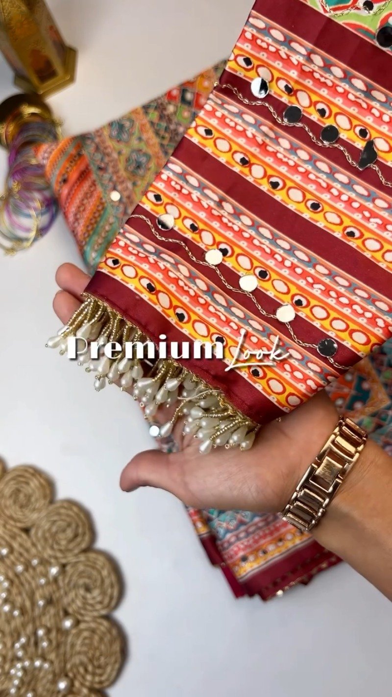 Bandhani-Inspired Mirror Work Ethnic Set with Pearl Embellishments – Available in Vibrant Multicolour & Deep Maroon