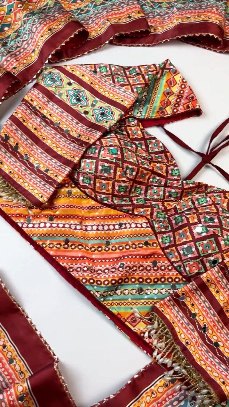 Bandhani-Inspired Mirror Work Ethnic Set with Pearl Embellishments – Available in Vibrant Multicolour & Deep Maroon