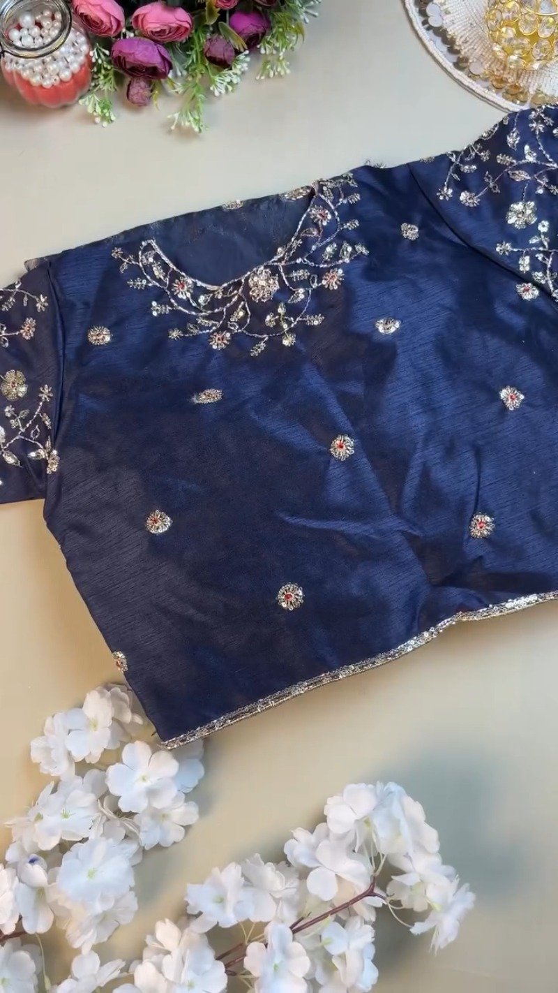 Midnight Navy Luxe Embroidered Silk Saree Set