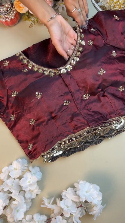 Royal Maroon Embellished Silk Saree with Matching Embroidered Blouse