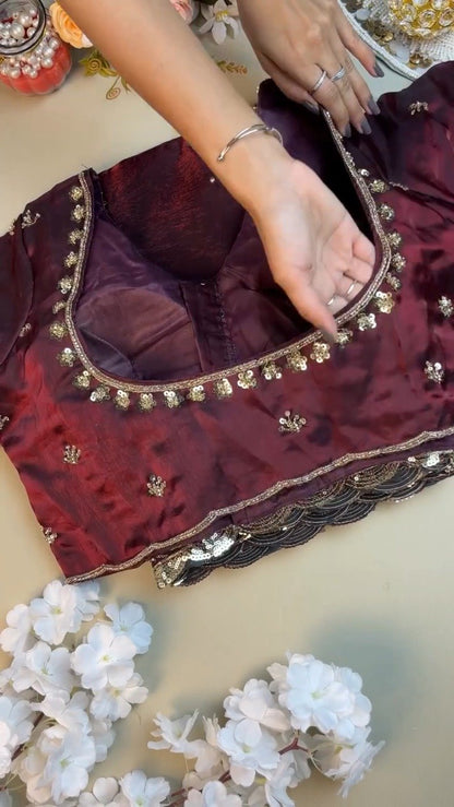 Royal Maroon Embellished Silk Saree with Matching Embroidered Blouse