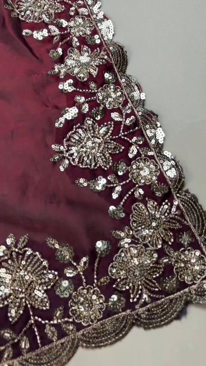 Royal Maroon Embellished Silk Saree with Matching Embroidered Blouse