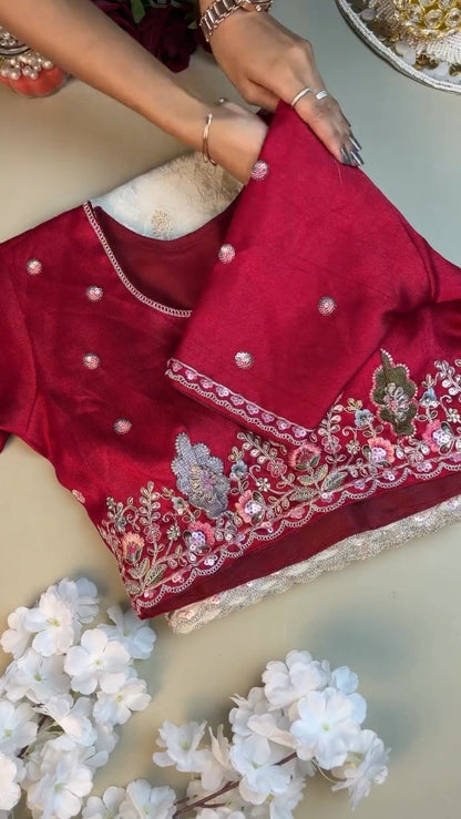 Opulent Floral Embroidered Ethnic Suit Set – Available in Deep Crimson & Classic Ivory