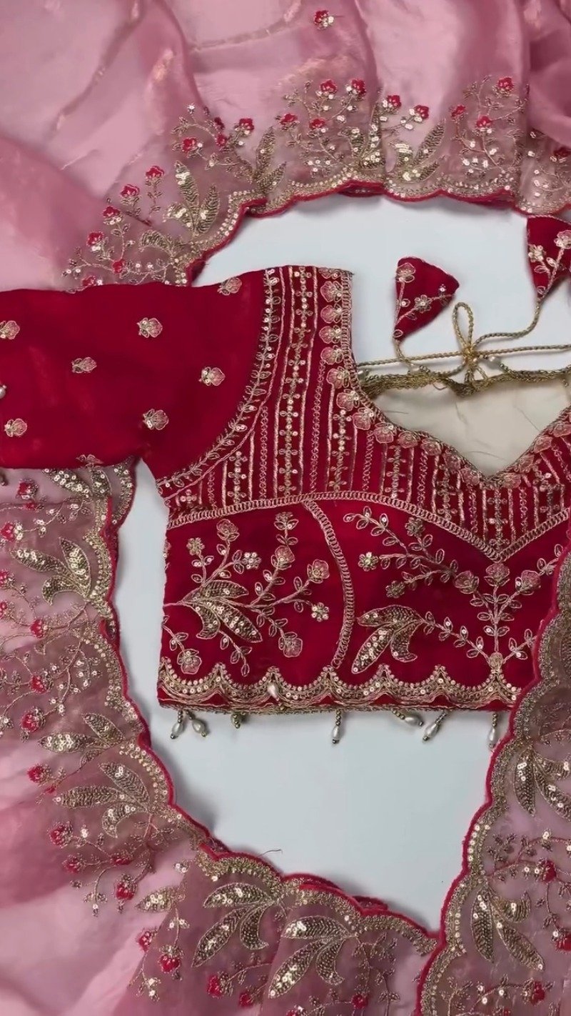 Opulent Hand-Embroidered Zardosi Silk Saree Set – Available in Crimson Red, Royal Purple, and Emerald Teal