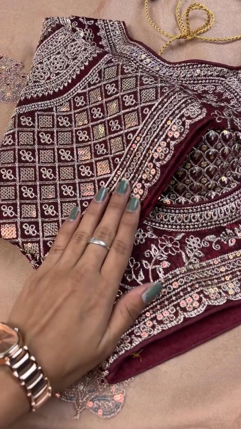 Regal Maroon & Blush Pink Hand-Embroidered Saree Set – Available in Maroon & Blush Pink