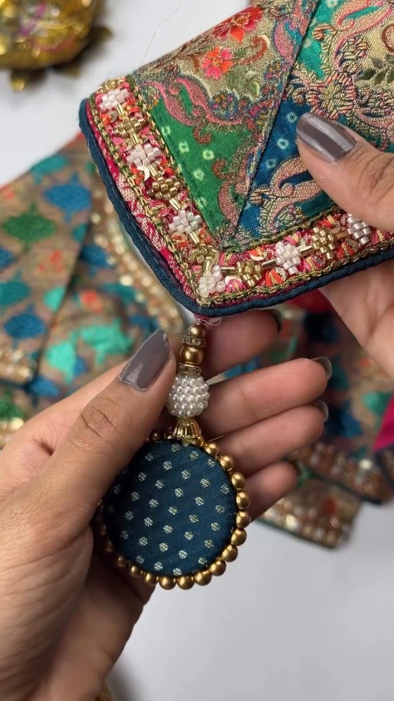 Royal Heritage Patchwork Silk Saree with Traditional Bandhani Detailing – Available in Crimson Red & Deep Teal Blue