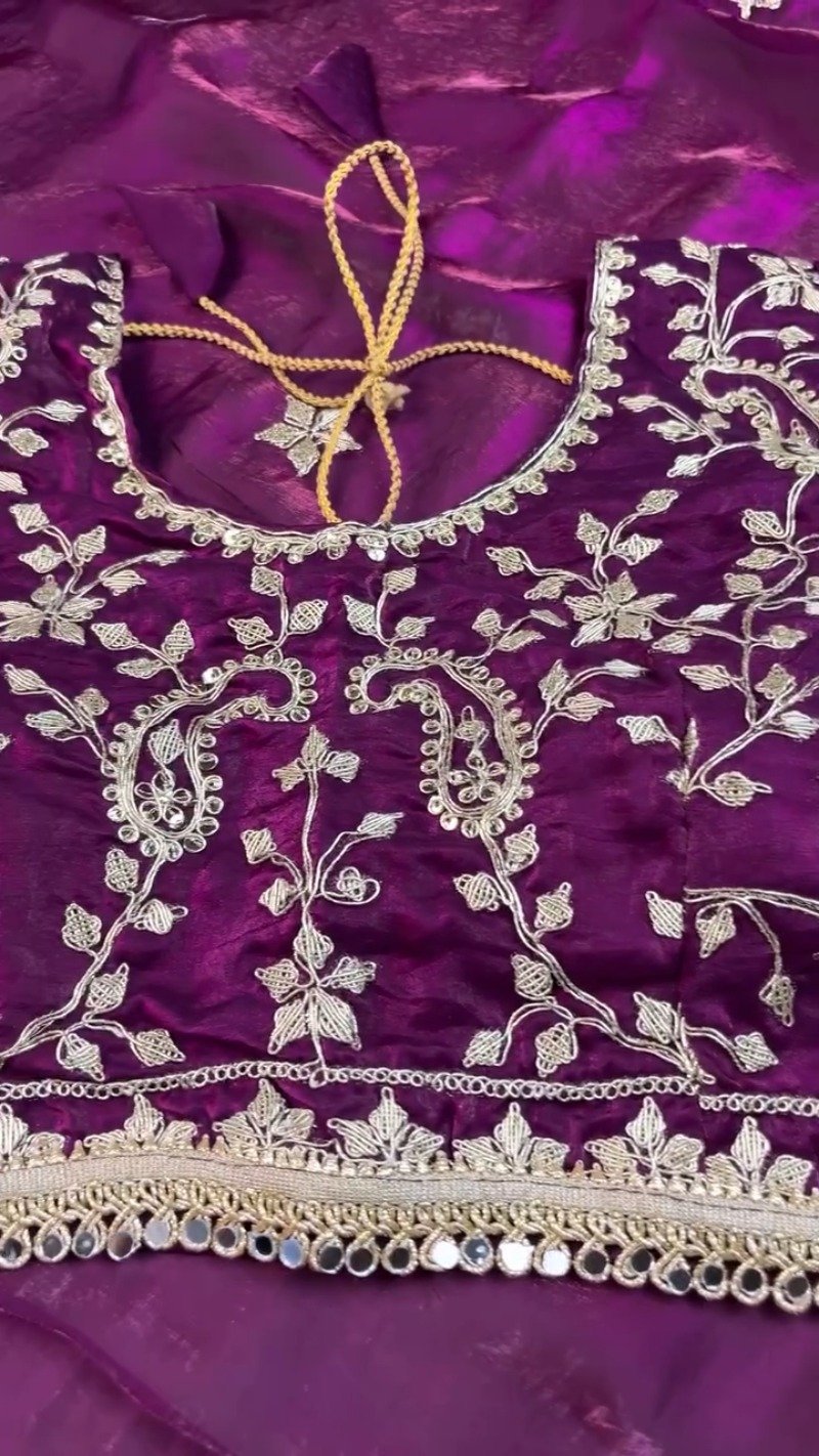 Royal Purple Organza Saree & Embroidered Blouse Set