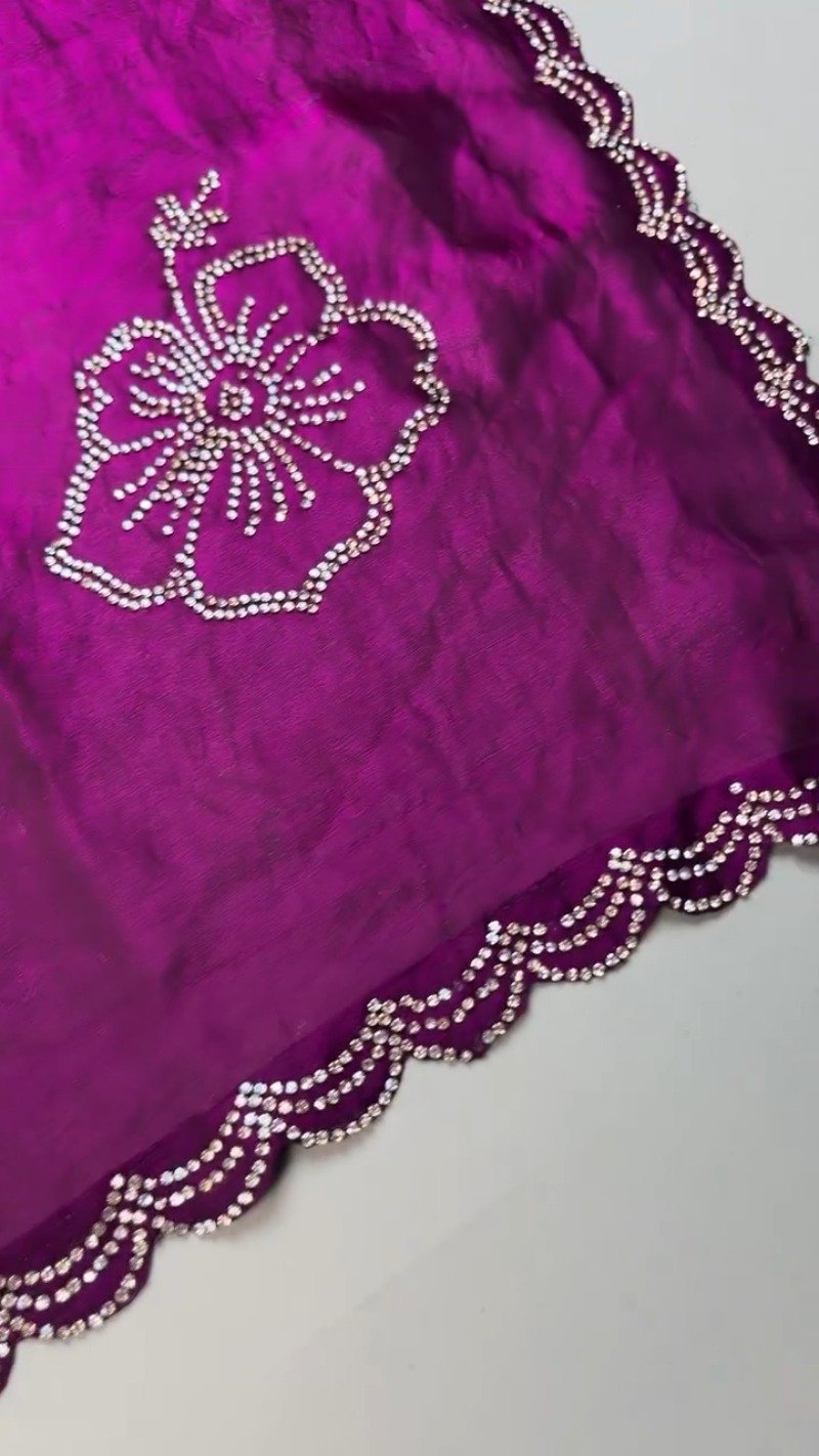Royal Amethyst Scalloped Crystal Embellished Saree Set