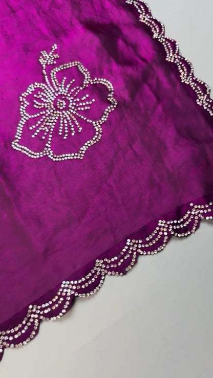 Royal Amethyst Scalloped Crystal Embellished Saree Set