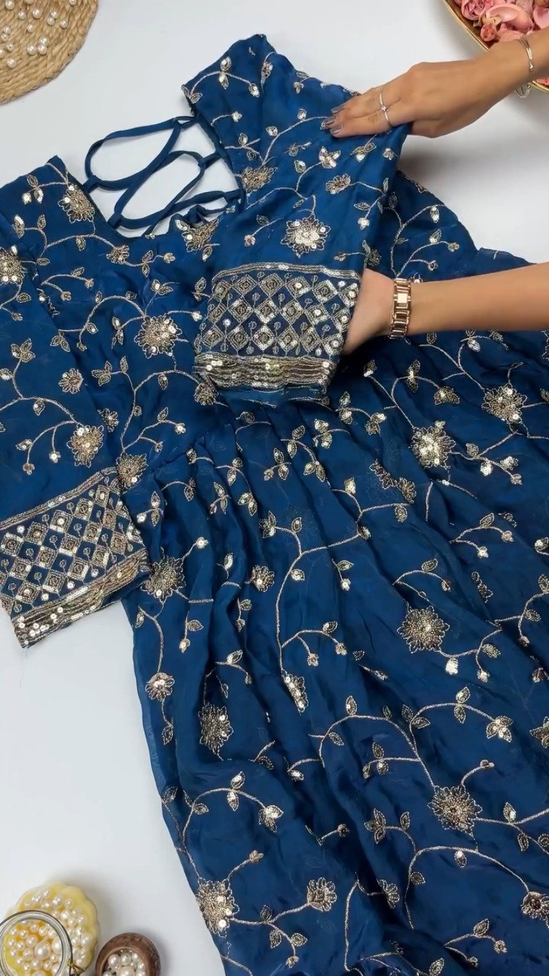 Enchanting Floral Sequined Kurta Set with Dupatta – Available in Crimson Red & Midnight Blue