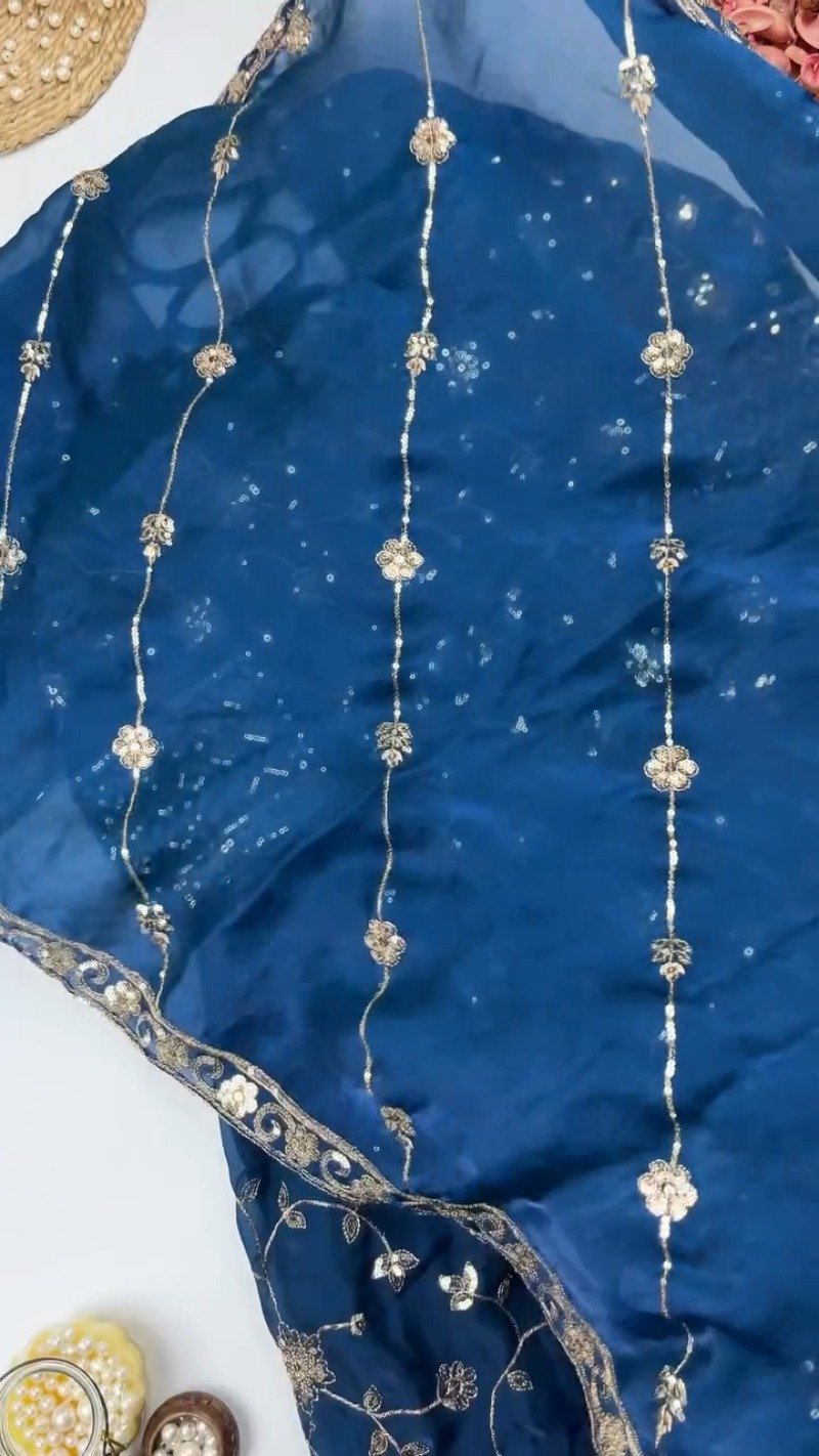 Enchanting Floral Sequined Kurta Set with Dupatta – Available in Crimson Red & Midnight Blue
