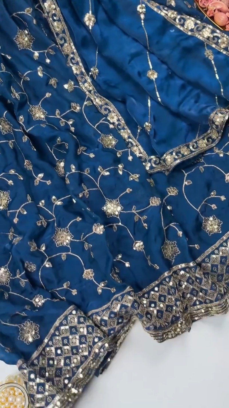 Enchanting Floral Sequined Kurta Set with Dupatta – Available in Crimson Red & Midnight Blue