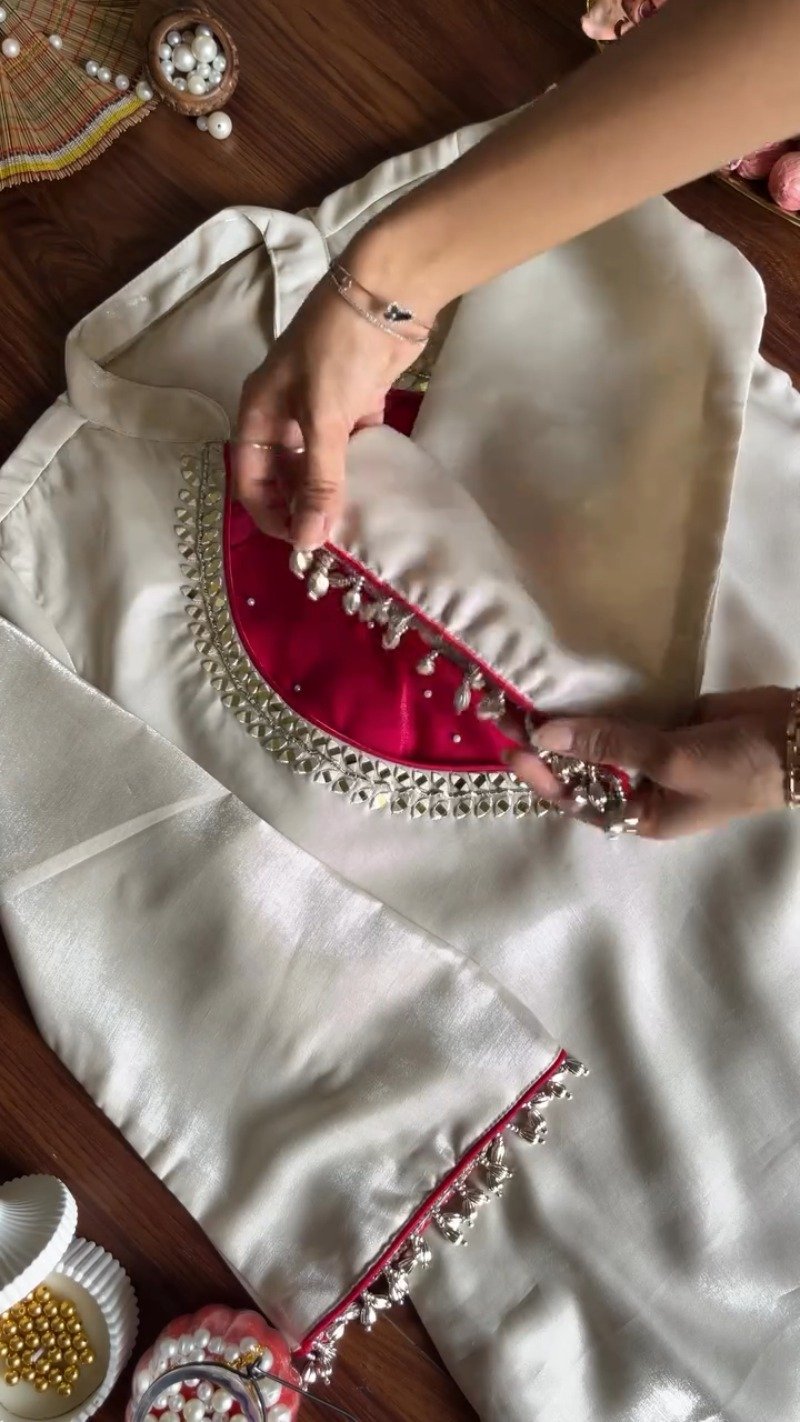 Ivory & Fuchsia Hand-Embellished Designer Kurta Set – Available in Ivory & Fuchsia