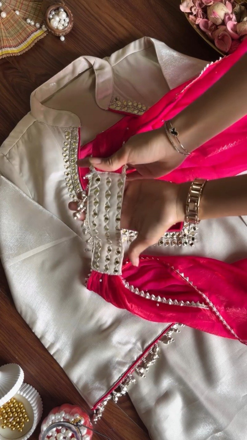 Ivory & Fuchsia Hand-Embellished Designer Kurta Set – Available in Ivory & Fuchsia