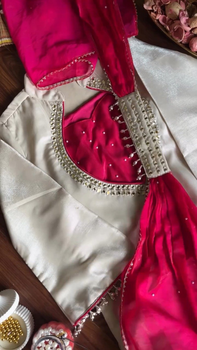 Ivory & Fuchsia Hand-Embellished Designer Kurta Set – Available in Ivory & Fuchsia