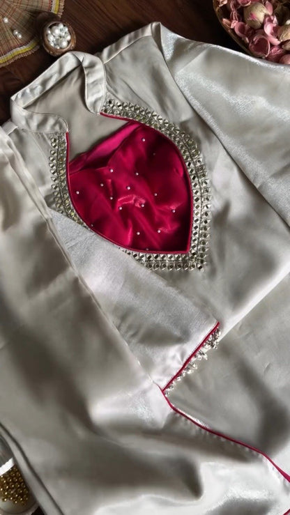 Ivory & Fuchsia Hand-Embellished Designer Kurta Set – Available in Ivory & Fuchsia