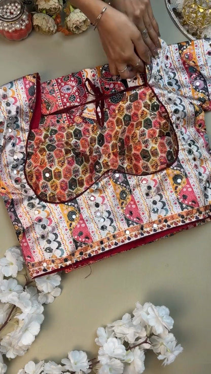 Vibrant Hexagonal Patchwork Lehenga Set with Mirror Work – Available in Traditional Red & Classic White