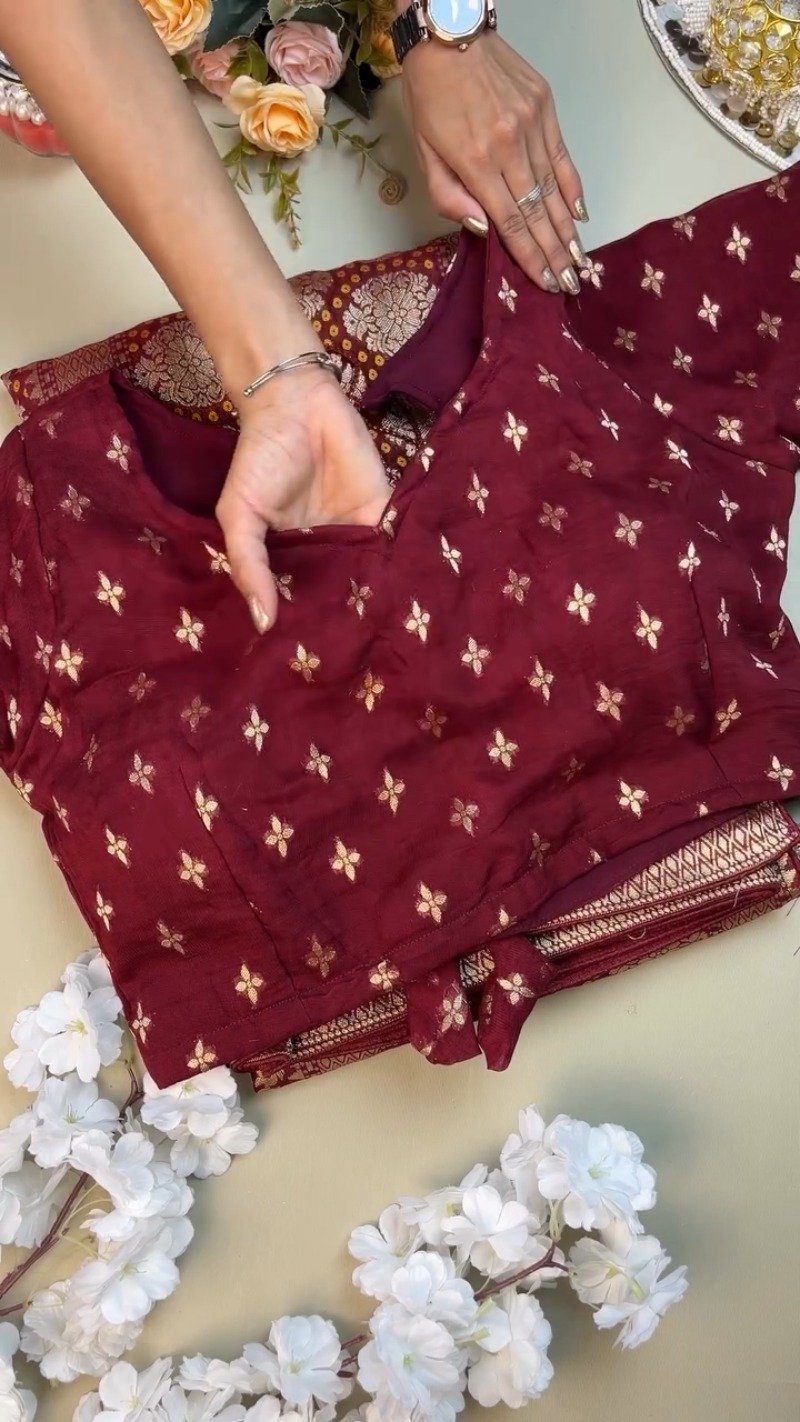 Regal Maroon Bandhani Silk Saree with Zari Border & Matching Designer Blouse