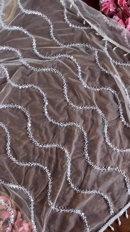 Elegant Pearl & Sequin Embellished Organza Saree Set