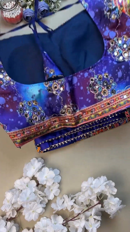 Vibrant Peacock Motif Printed Lehenga Choli Set with Mirror Work – Available in Vibrant Multicolour & Royal Blue