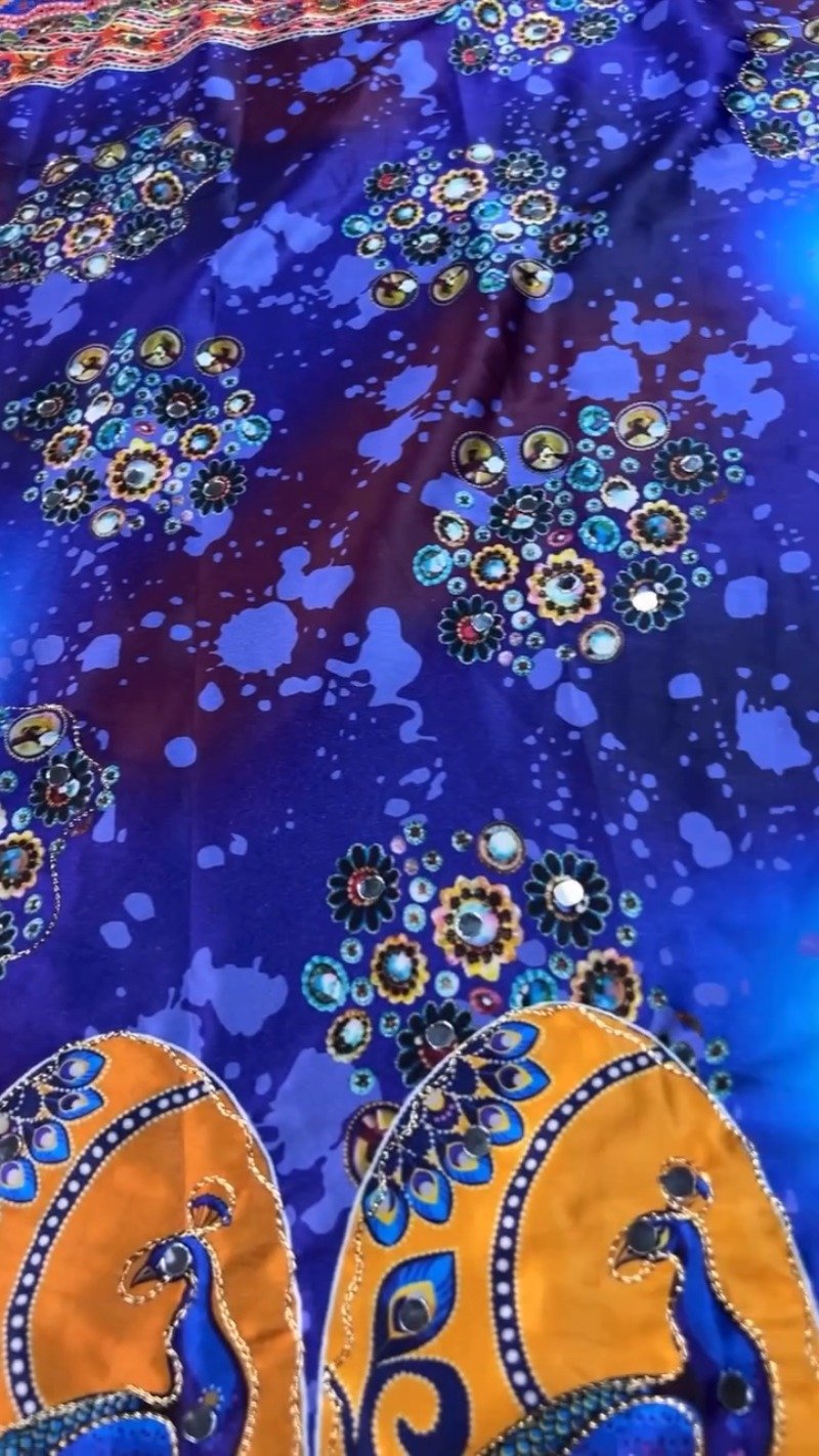 Vibrant Peacock Motif Printed Lehenga Choli Set with Mirror Work – Available in Vibrant Multicolour & Royal Blue