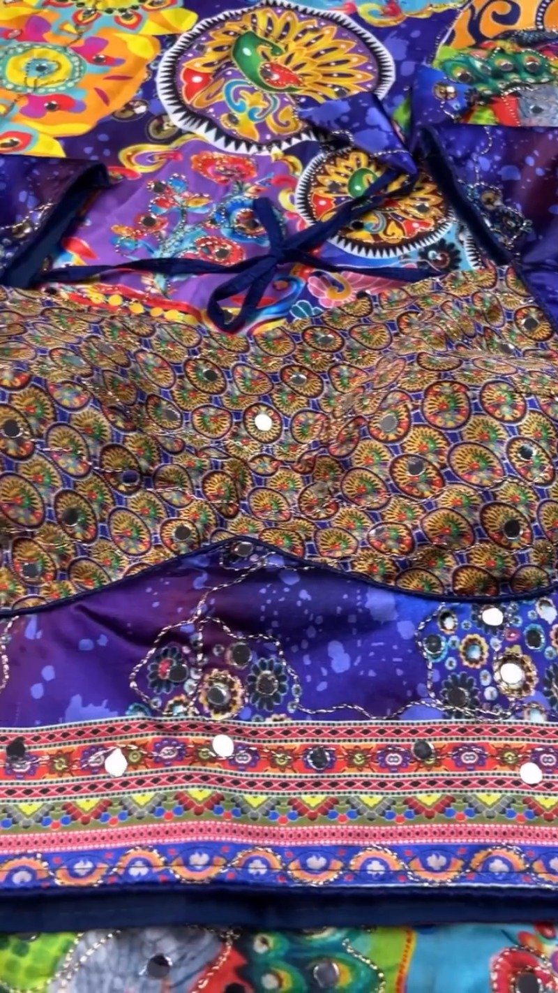 Vibrant Peacock Motif Printed Lehenga Choli Set with Mirror Work – Available in Vibrant Multicolour & Royal Blue